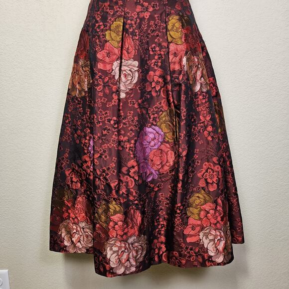 Teri Jon Rickie Freeman Jacquard Skirt Taffeta Floral Formal Midi Full Red 12 - Picture 4 of 16
